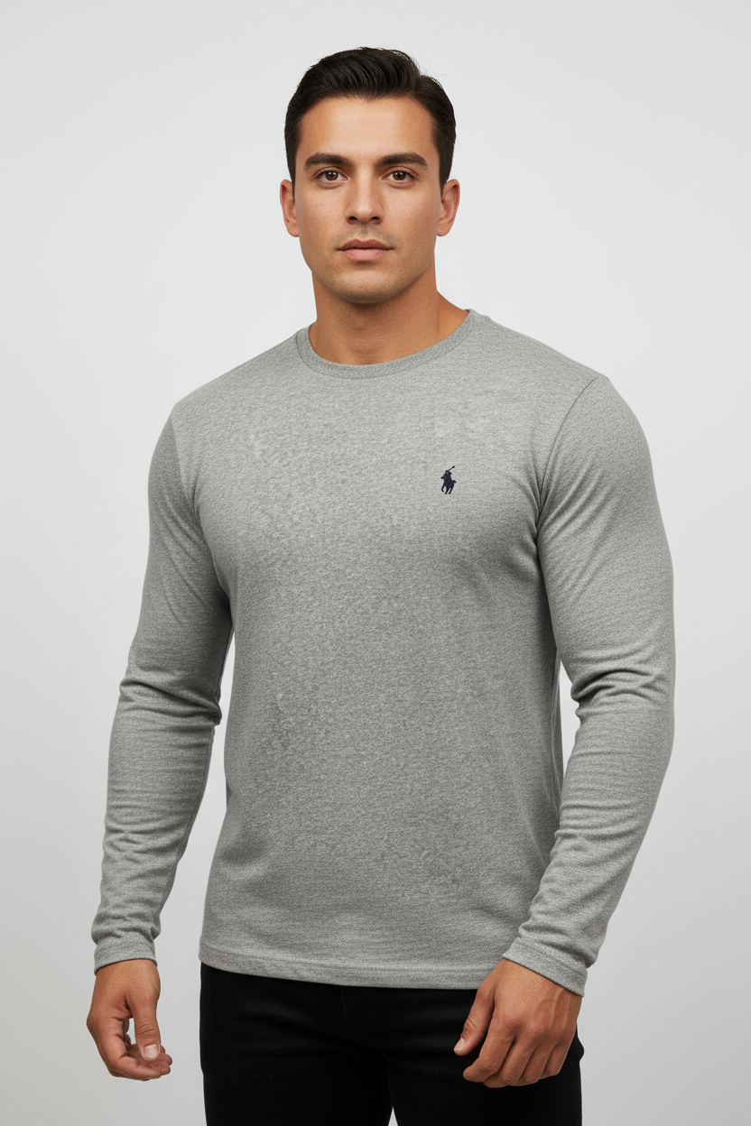 Camiseta cuello redondo Polo Ralph Lauren 🏇🏼 color gris claro manga larga Talla M Entalle Clásico