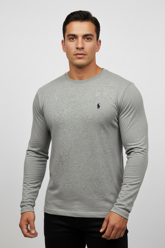 Camiseta cuello redondo Polo Ralph Lauren 🏇🏼 color gris claro manga larga Talla M Entalle Clásico