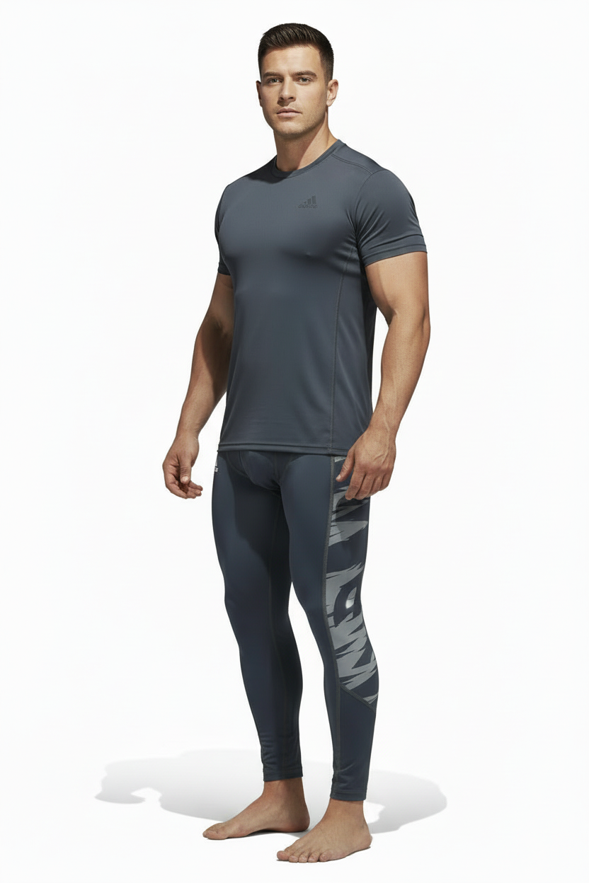 Malla de entrenamiento licra Adidas 🏃🏻 Dry-Fit  para hombre en Color negro y cintura gris Talla M