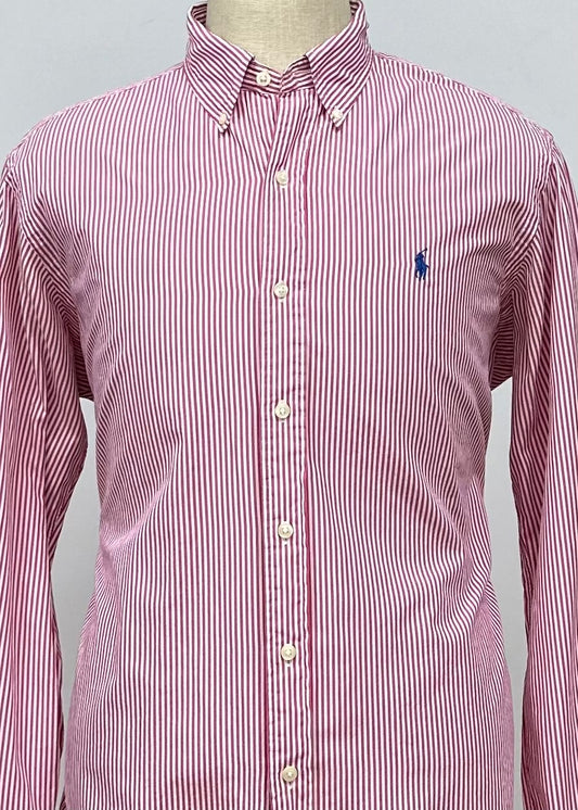 Camisa Polo Ralph Lauren 🏇🏼 con patron de rayas en color rosado y blanco Talla M Entalle Regular