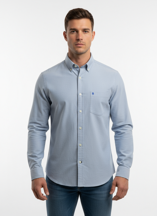 Camisa Izod 🇺🇸 Oxford color gris claro con bolsillo Talla S Entalle Regular