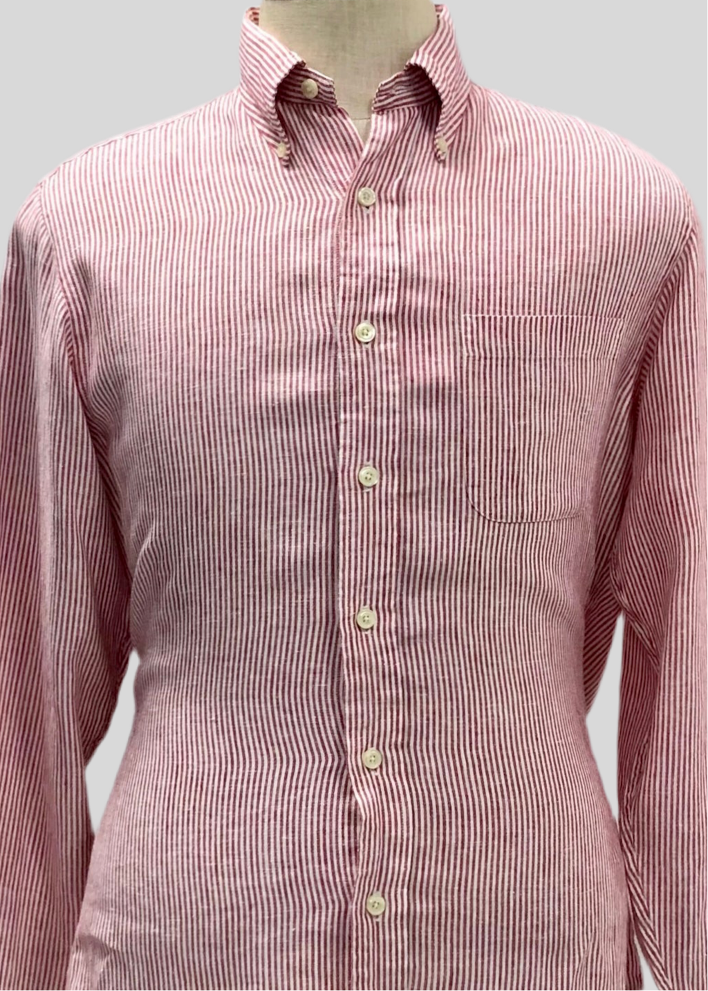Camisa Brooks Brothers 🐑 De lino con rayas en color rojo claro y blanco Talla M Entalle Slim Fit