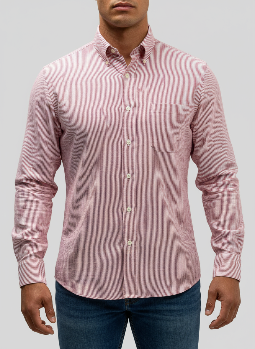 Camisa Brooks Brothers 🐑 De lino con rayas en color rojo claro y blanco Talla M Entalle Slim Fit