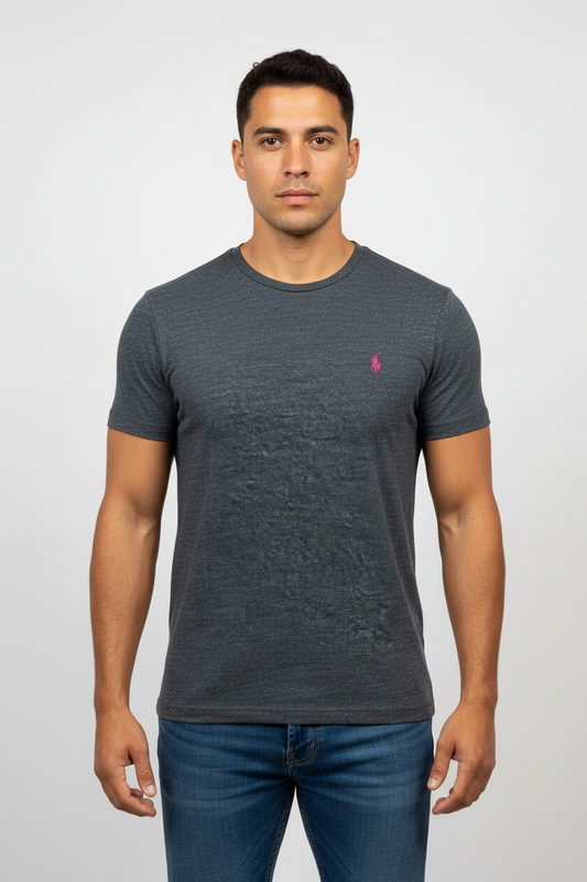 Camiseta cuello Redondo Polo Ralph Lauren 🏇🏼 color gris oscuro manga corta Talla Medium Entalle Custom Fit