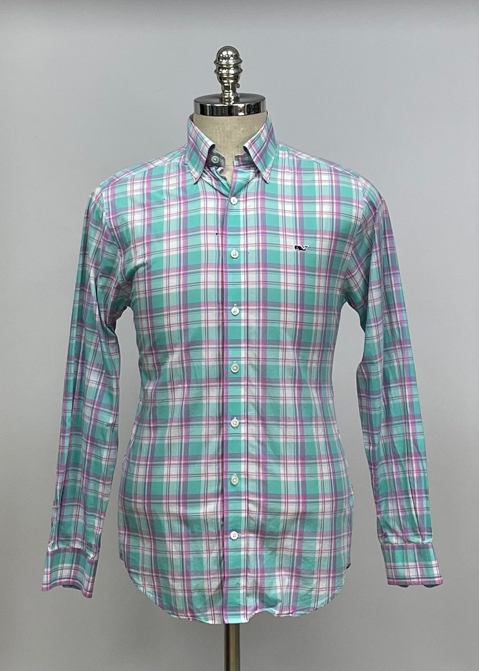 Camisa Vineyard Vines 🐳 color blanco con cuadros en color rosado, verde y lila Talla S Entalle Slim Fit