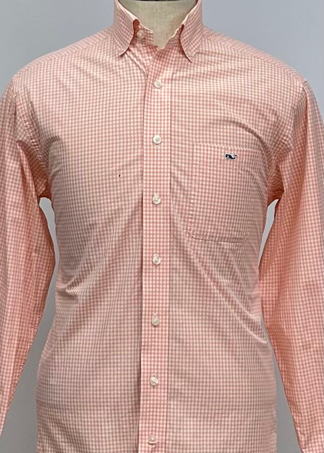 Camisa de botones Vineyard Vines 🐳 de cuadros en color naranja claro y blanco Talla M Entalle Regular