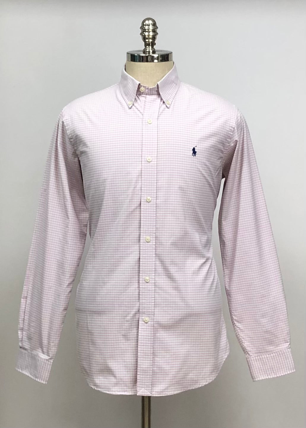 Camisa Polo Ralph Lauren 🏇🏼 color blanco con patron de cuadros rosado claro Talla M Entalle Clásico