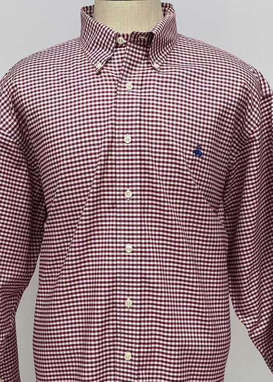 Camisa Brooks Brothers 🐑 con patrón de cuadros gingham en rojo oscuro y blanco Talla XXL Entalle Regular