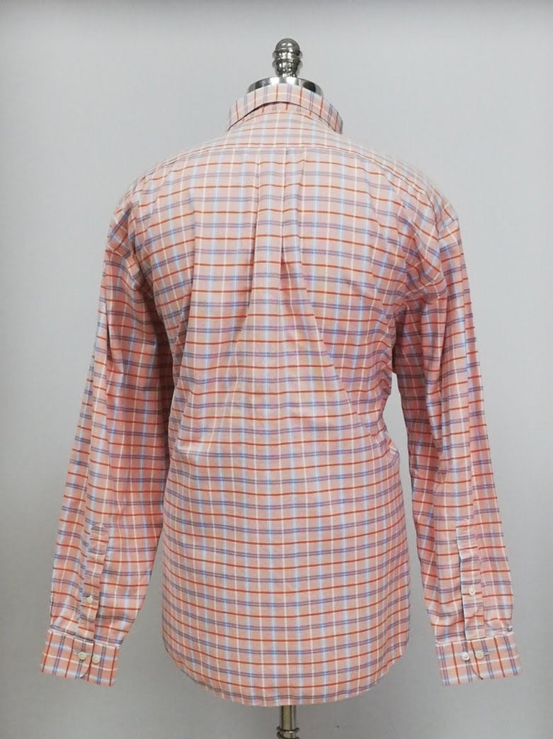 Camisa Brooks Brothers 🐑 color salmon con patrón de cuadros naranja y azul Talla 3XL Entalle Regular