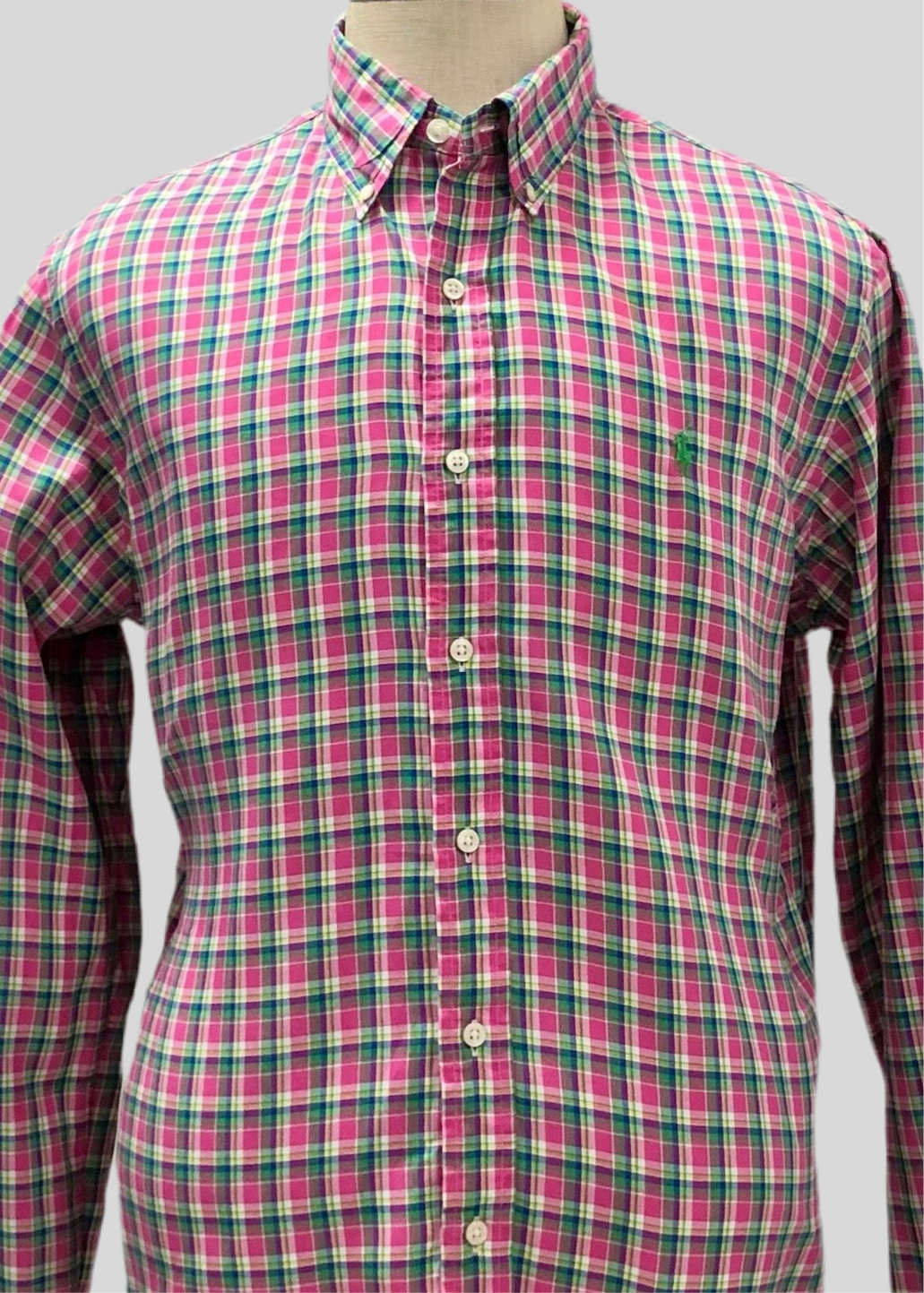 Camisa de botones Polo Ralph Lauren 🏇🏼 de cuadros rosado, verde, azul y blanco Talla L Entalle Regular