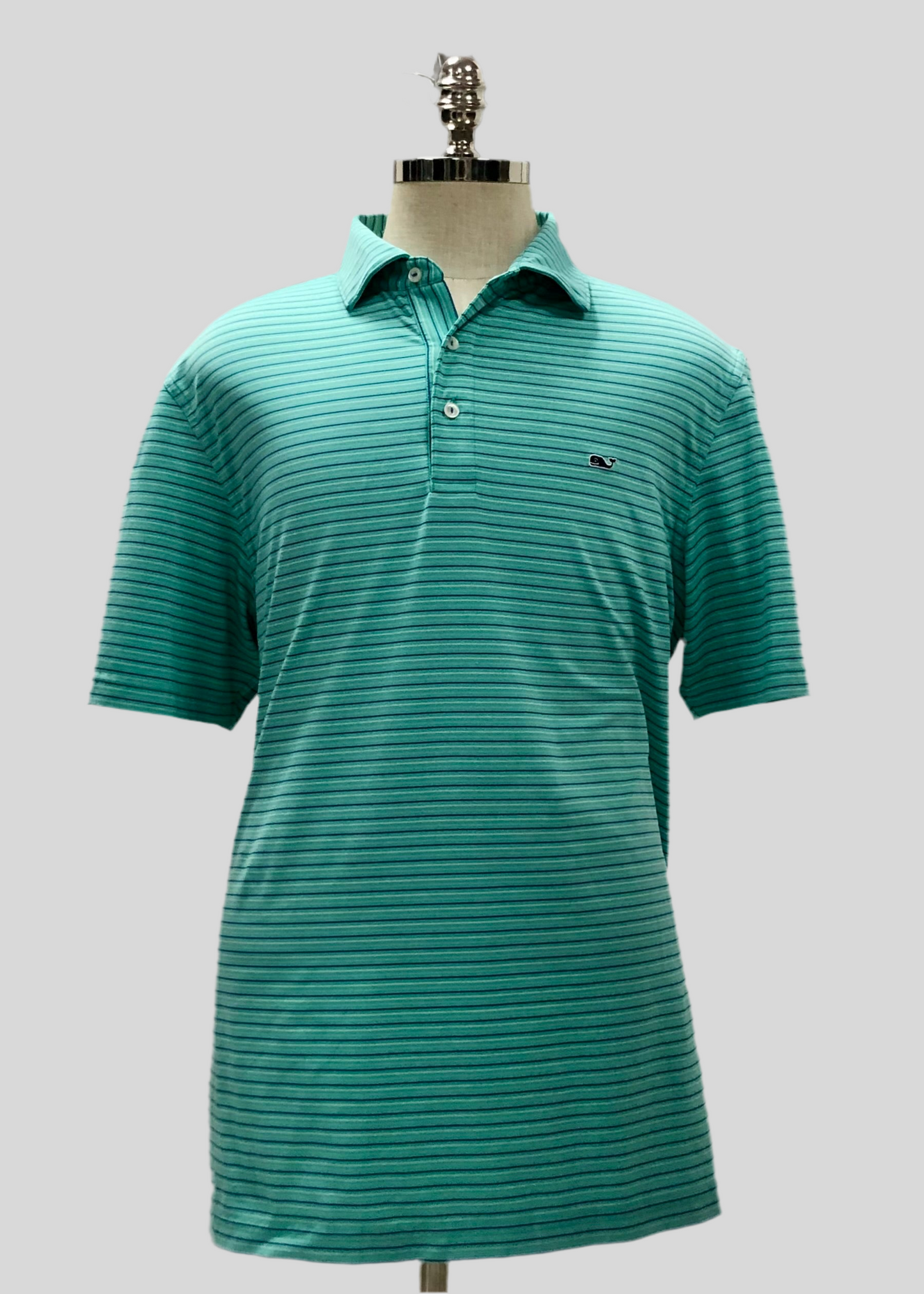 Camiseta Polo Vineyard Vines 🐳 Performance con rayas en turquesa y blanco Talla XL Entalle Regular