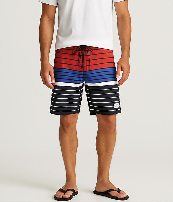 Traje de baño QuickSilver 🏄🏽‍♂️ con patrón de rayas en color rojo, azul y negro Talla Medium (31)