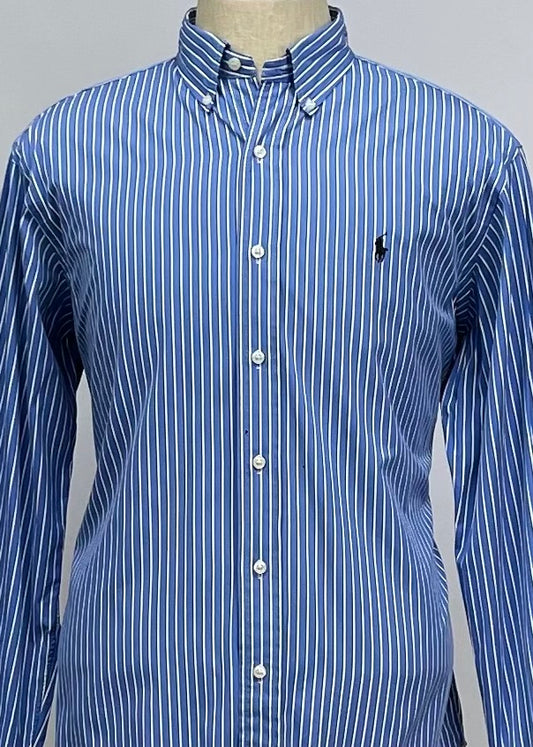 Camisa Polo Ralph Lauren 🏇🏼 con patron de rayas en color azul y blanco Talla L Entalle Clásico (ver descripción)