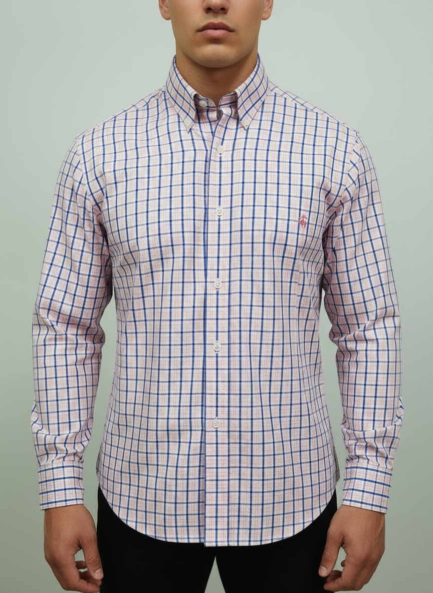 Camisa Brooks Brothers 🐑 color blanco con patrón de cuadros en color rosado y azul Talla L Entalle Regular (ver descripción)
