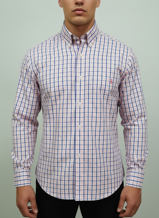 Camisa Brooks Brothers 🐑 color blanco con patrón de cuadros en color rosado y azul Talla L Entalle Regular (ver descripción)
