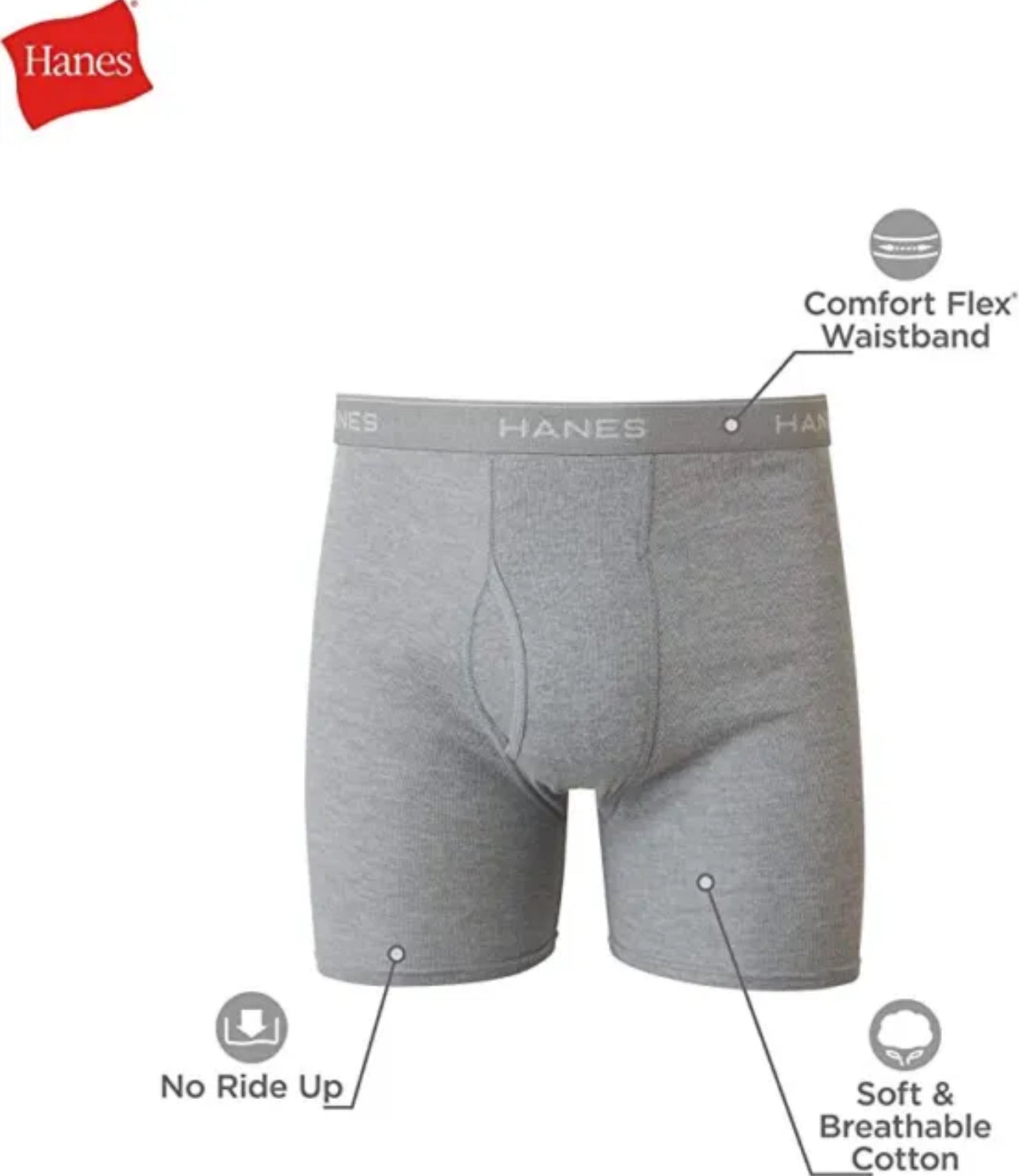 Paquete de 4 Calzoncillos tipo Boxer Hanes Comfort Flex en color negro y gris - Tela Suave en Talla XL