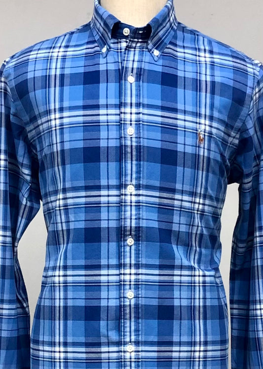 Camisa de botones Polo Ralph Lauren 🏇🏼 Oxford de cuadros tartán azul, celeste y blanco Talla L Entalle Regular
