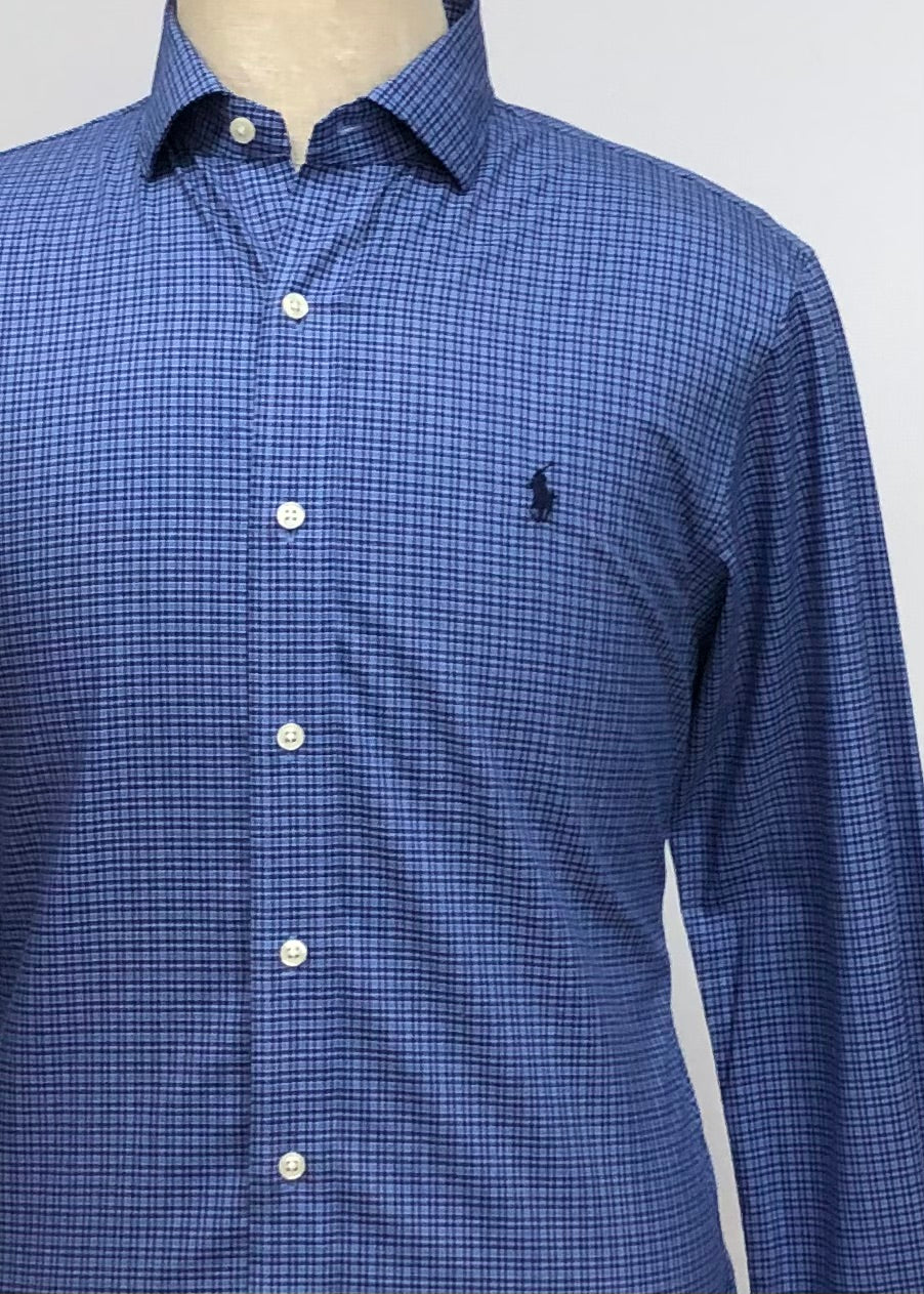 Camisa Polo Ralph Lauren 🏇🏼 con patron de cuadros en celeste y azul Talla M Entalle Slim Fit