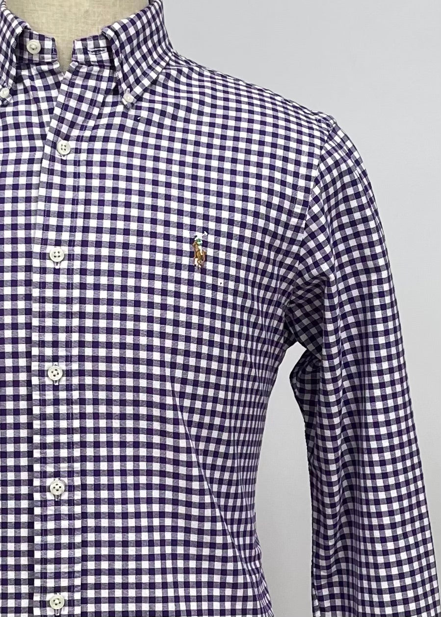 Camisa Polo Ralph Lauren 🏇🏼 Oxford color blanco con cuadros morado Talla M Entalle Regular