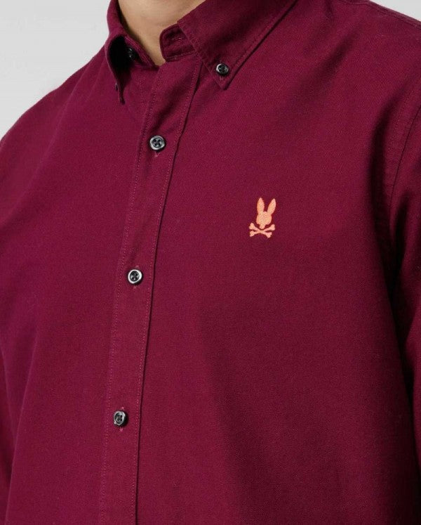 Camisa de botones Psycho Bunny 🐰  Oxford Color rojo oscuro con logo tradicional Talla M Entalle Regular