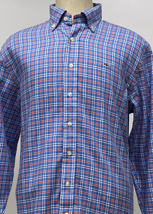 Camisa de botones Vineyard Vines 🐳 color azul de cuadros en color rojo y blanco Talla M Entalle Regular