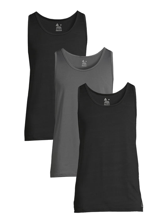 Paquete de 3 Camiseta sin mangas Reebok 🔺 Tela performance color negro y gris Talla M y L