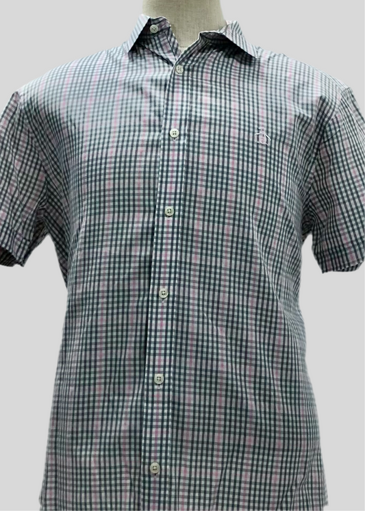 Camisa Original Penguin 🐧 de cuadros en color rosado, gris y blanco Talla L Entalle Clásico