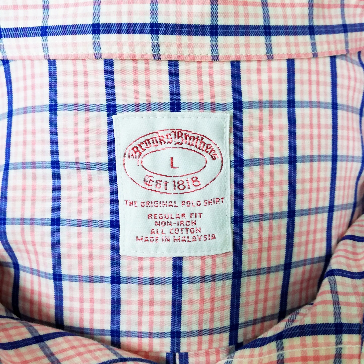 Camisa Brooks Brothers 🐑 color blanco con patrón de cuadros en color rosado y azul Talla L Entalle Regular (ver descripción)