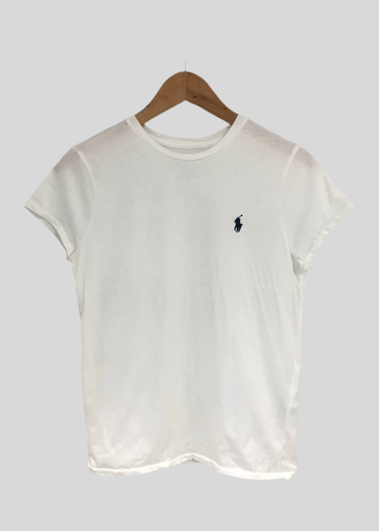 Camiseta de mujer cuello redondo Polo Ralph Lauren 🏇🏼 color blanco con logo en azul Navy Talla S Entalle Regular