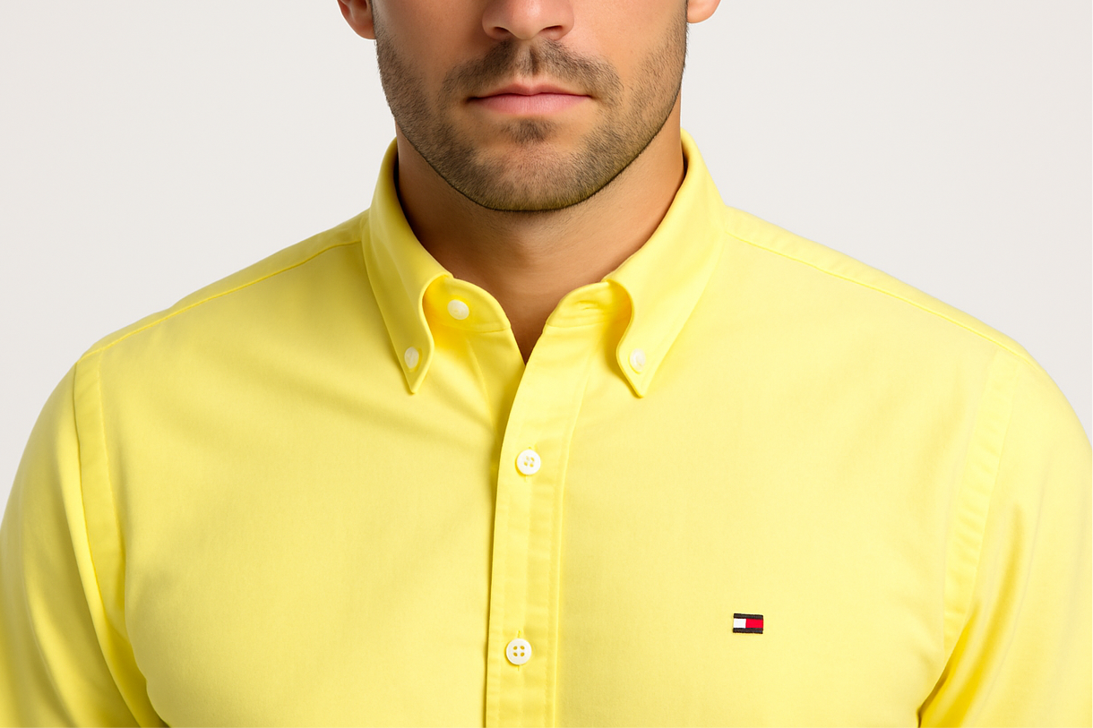 Camisa de botones Tommy Hilfiger 🇺🇸 en color amarillo Talla XL Entalle Custom Fit