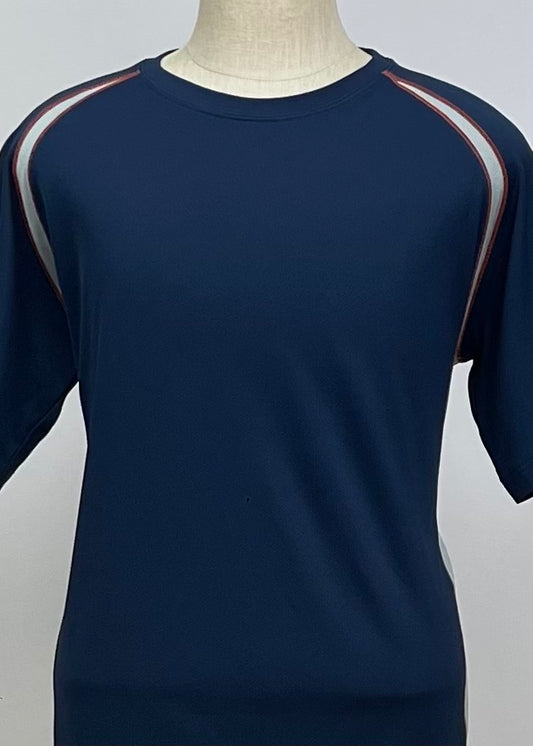 Camiseta de entrenamiento cuello redondo Alo 🧘 color azul navy y gris manga corta Talla XL