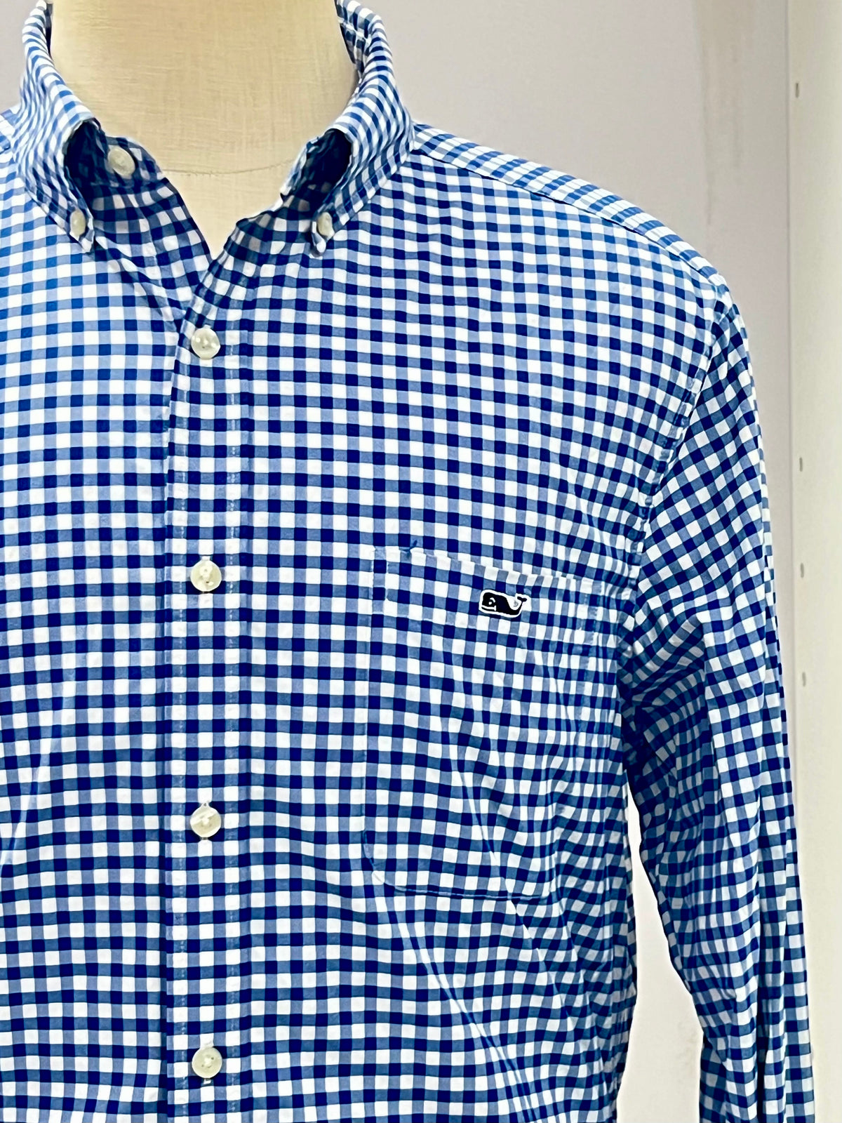 Camisa de botones Vineyard Vines 🐳 Performance de cuadros gingham en azul y blanco Talla L Entalle Regular