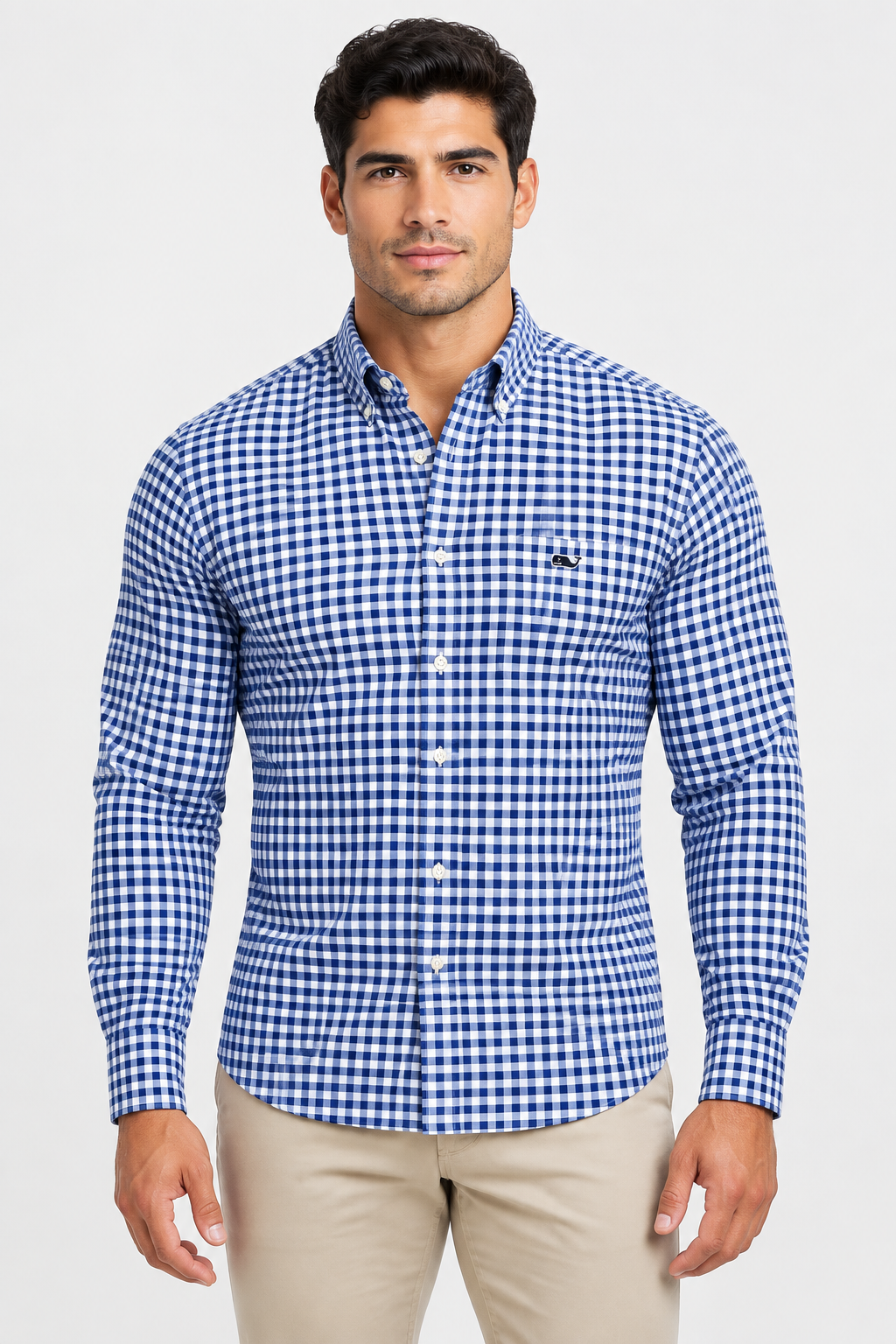 Camisa de botones Vineyard Vines 🐳 Performance de cuadros gingham en azul y blanco Talla L Entalle Regular