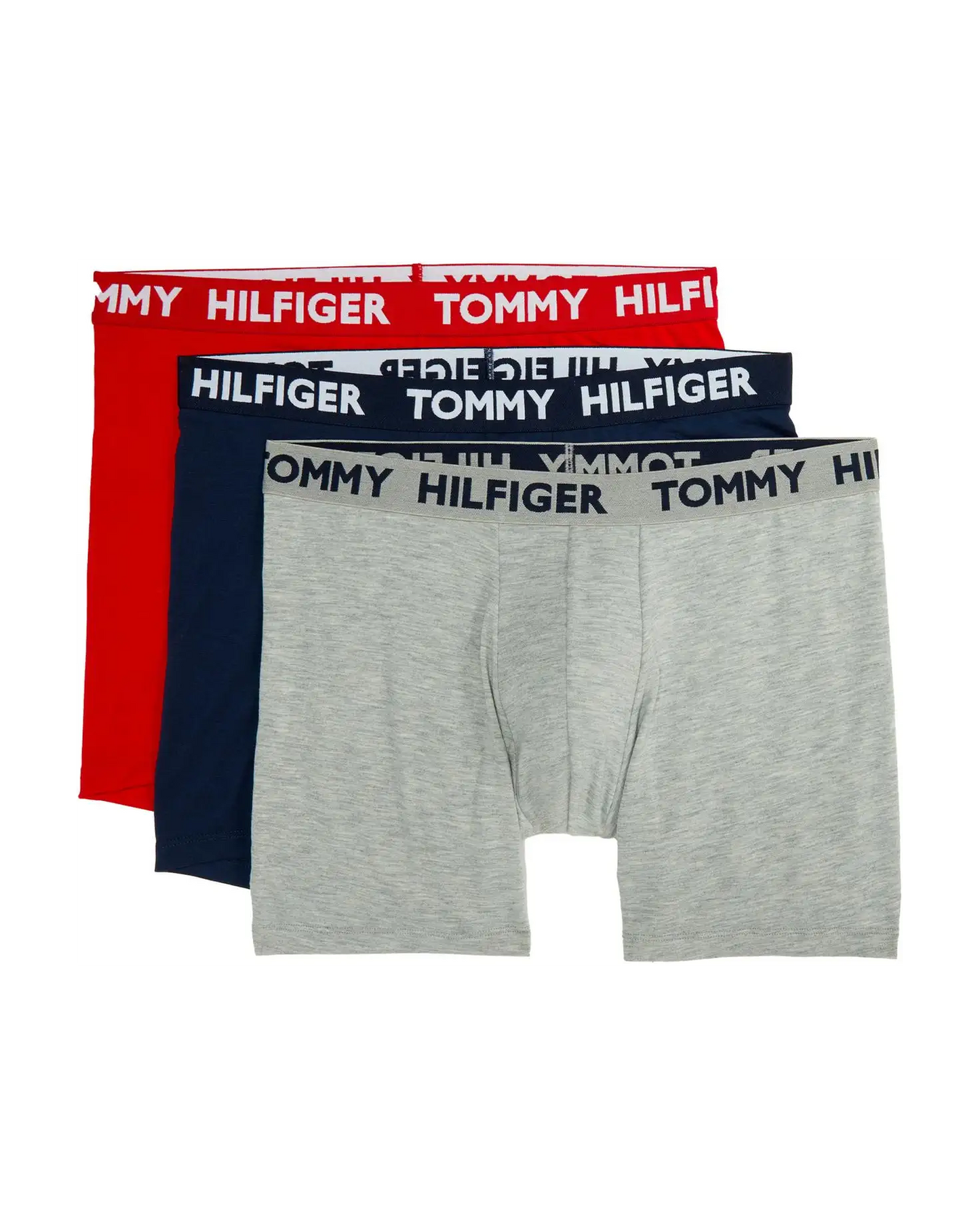 Paquete de 3 Boxer Briefs Tommy Hilfiger 🇺🇸 Statement Flex Tela Microfibra color rojo, azul y gris Talla XL