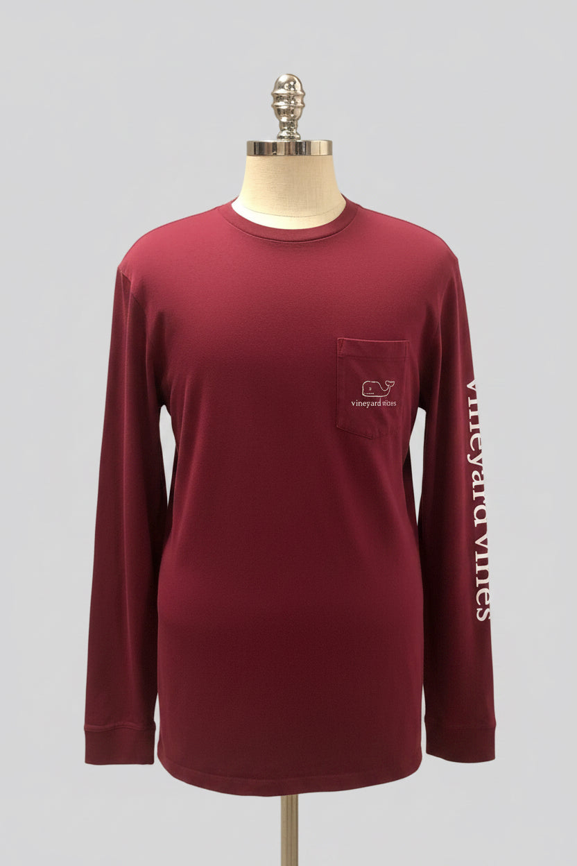 Camiseta de bolsillo Vineyard Vines 🐳 color rojo oscuro con Diseño de ballena Talla Large