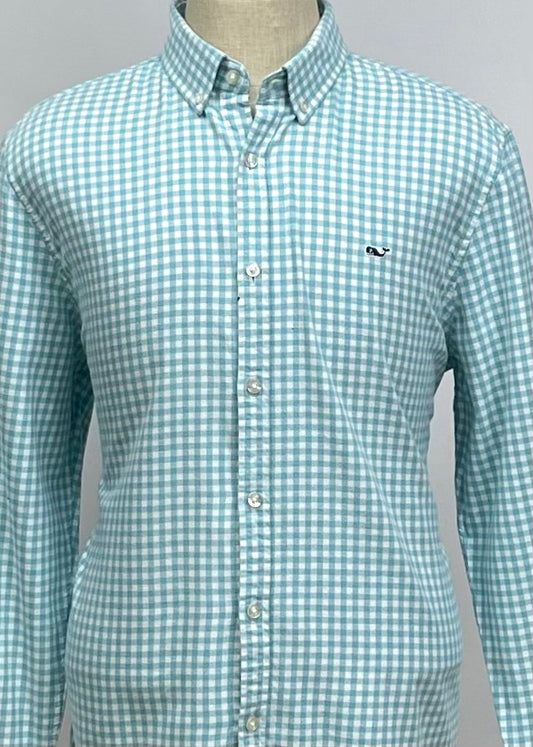 Camisa de cuadros Vineyard Vines 🐳 de cuadros gingham en color turquesa y blanco Talla XL Entalle Slim Fit