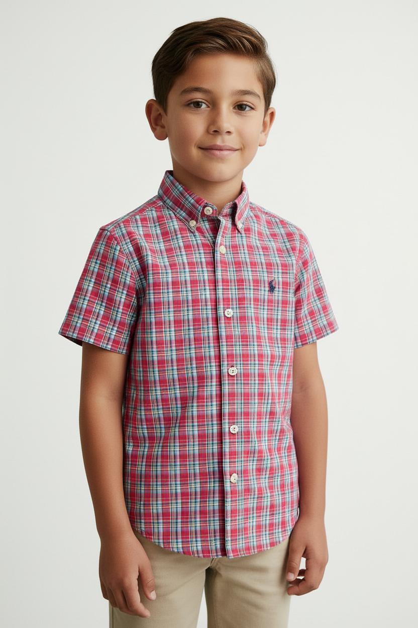 Camisa de niño Polo Ralph Lauren 🏇🏼 con patron de cuadros en rojo, azul, amarillo y blanco Talla M (10-12) Entalle Regular