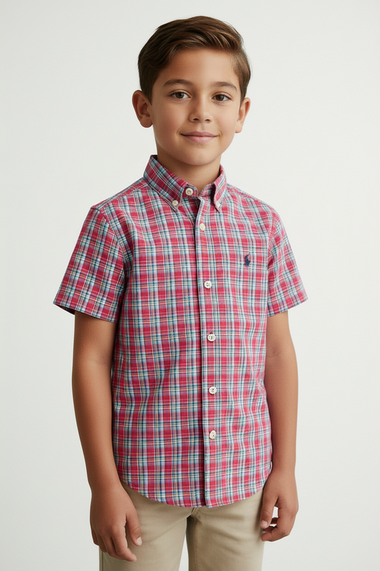 Camisa de niño Polo Ralph Lauren 🏇🏼 con patron de cuadros en rojo, azul, amarillo y blanco Talla M (10-12) Entalle Regular