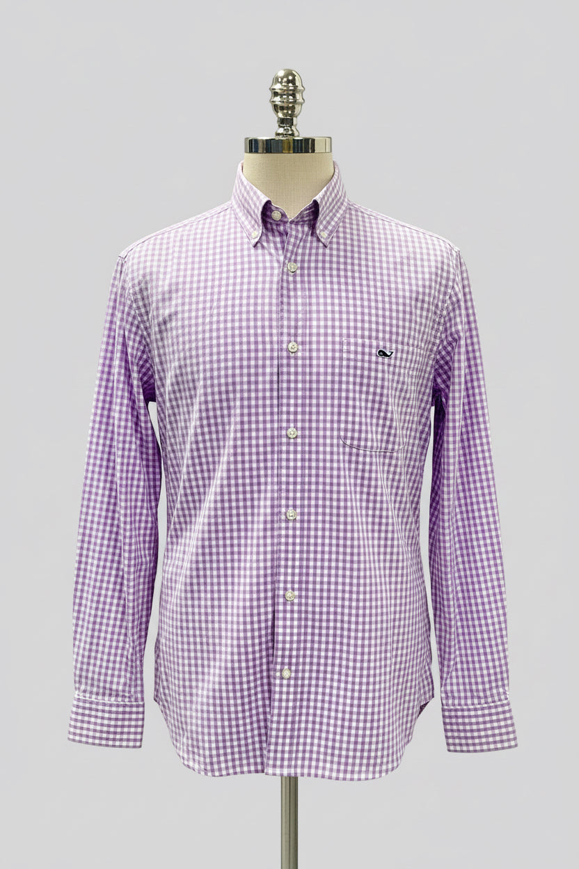 Camisa de botones Vineyard Vines 🐳 con patron cuadros gingham en color lila y blanco Talla L Entalle Clásico