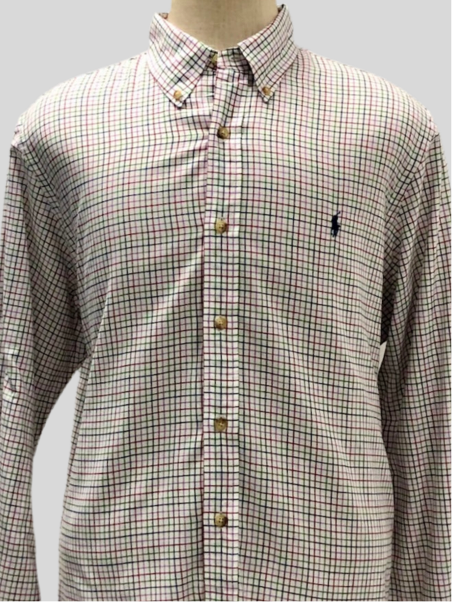 Camisa de botones Polo Ralph Lauren 🏇🏼 color blanco de cuadros en color verde, rojo y azul Talla XL Entalle Regular