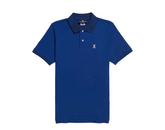 Camiseta Polo Psycho Bunny 🐰 Pique en color azul con diseño de cuello en azul oscuro Talla L Entalle Regular