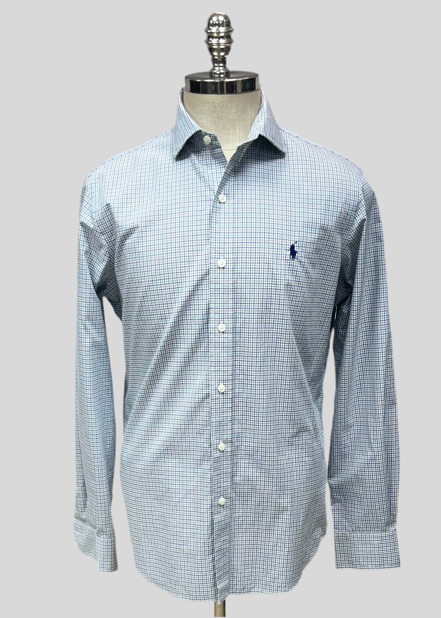 Camisa Polo Ralph Lauren 🏇🏼 color blanco con patrón de cuadros azul, verde y kaki Talla M Entalle Regular