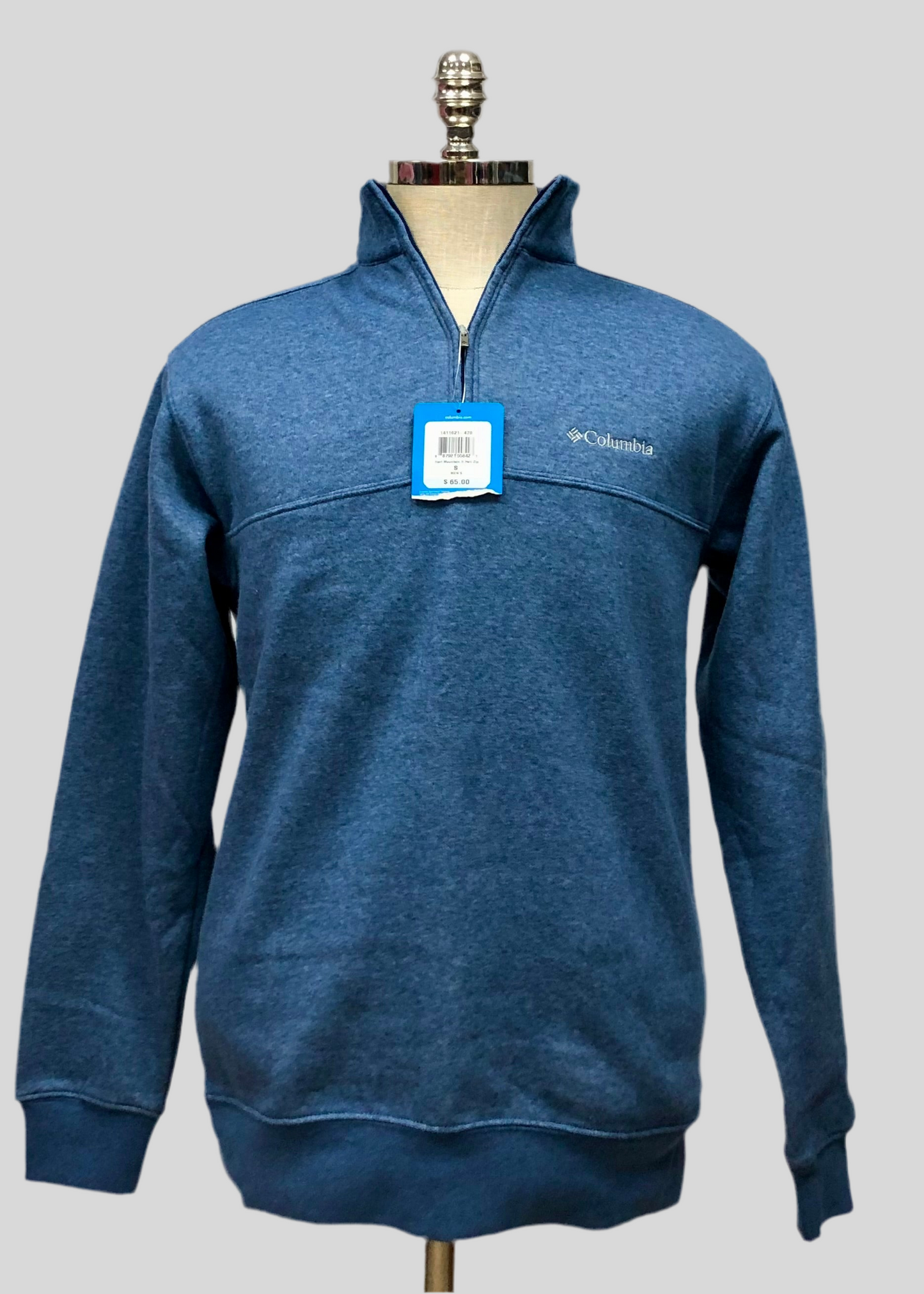 Sueter Jersey Columbia 🔷 color azul grisáceo y logo en color gris Talla S