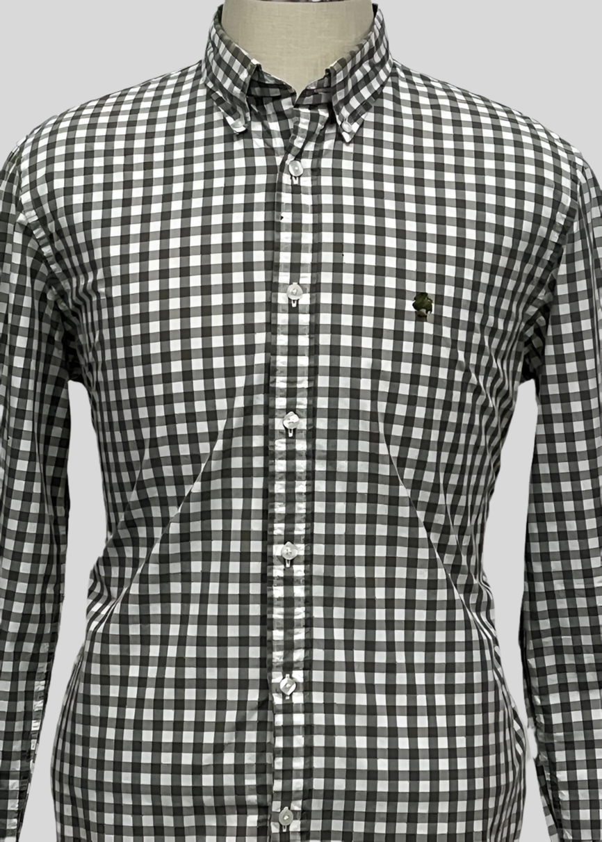 Camisa Brooks Brothers 🐑 con patron de cuadros gingham en verde oliva y blanco Talla L Entalle Regular (ver descripción)