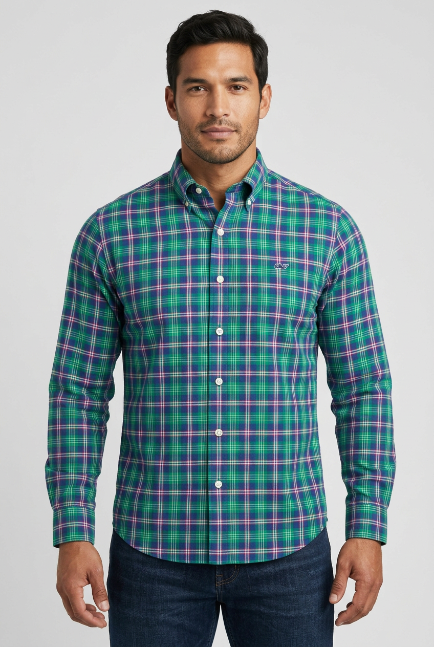 Camisa de botones Vineyard Vines 🐳 de cuadros en color azul, verde, rojo y blanco Talla S Entalle Slim Fit