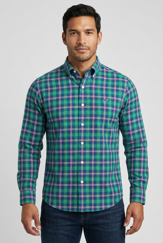 Camisa de botones Vineyard Vines 🐳 de cuadros en color azul, verde, rojo y blanco Talla S Entalle Slim Fit