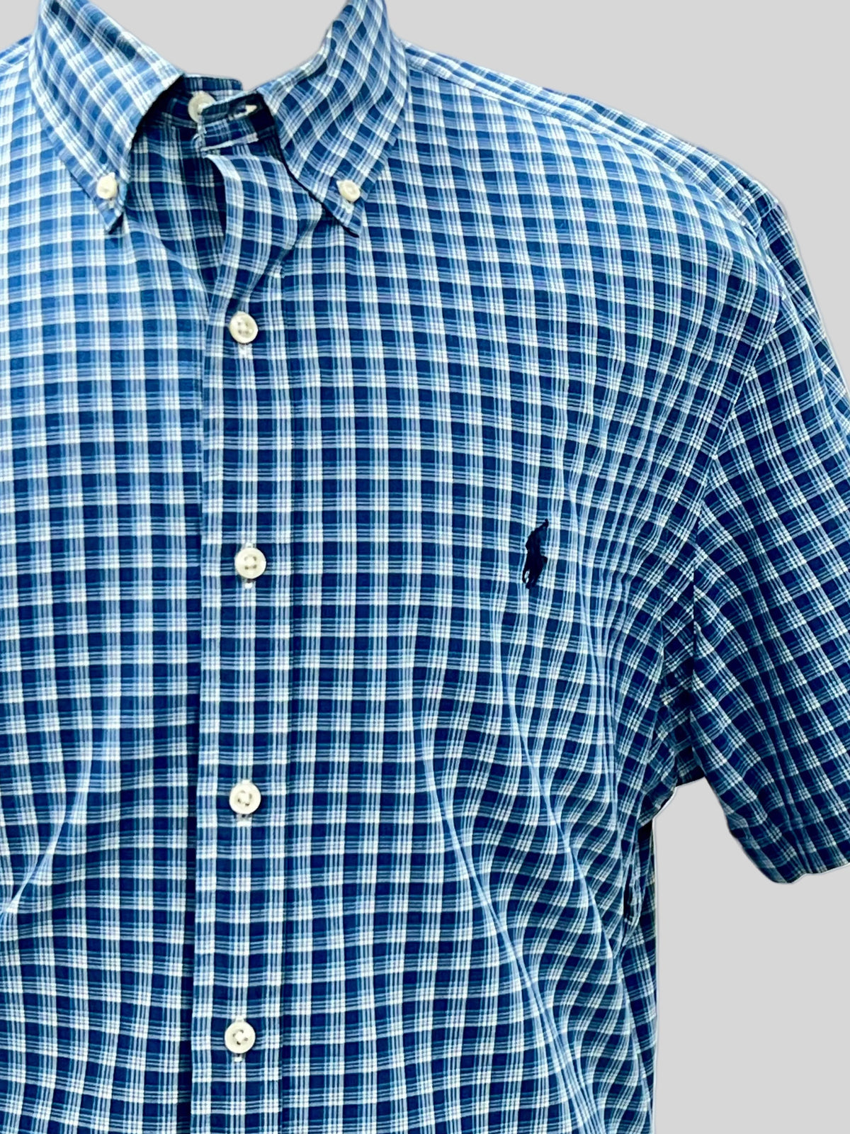 Camisa de botones Polo Ralph Lauren 🏇🏼 Oxford de cuadros tartán en color azul y blanco Talla XL Entalle Regular