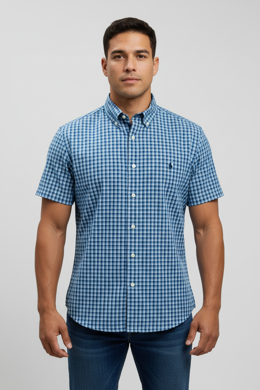Camisa de botones Polo Ralph Lauren 🏇🏼 Oxford de cuadros tartán en color azul y blanco Talla XL Entalle Regular