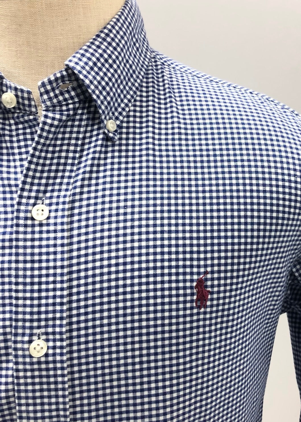 Camisa Polo Ralph Lauren 🏇🏼 Oxford con patron de cuadros gingham azul y blanco Talla M Entalle Slim Fit