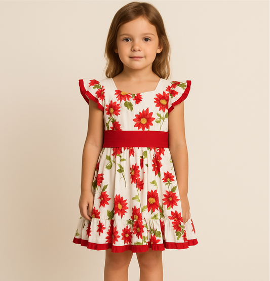 Vestido español de niña La hormiga 🐜 Color blanco con flores rojas Talla 5
